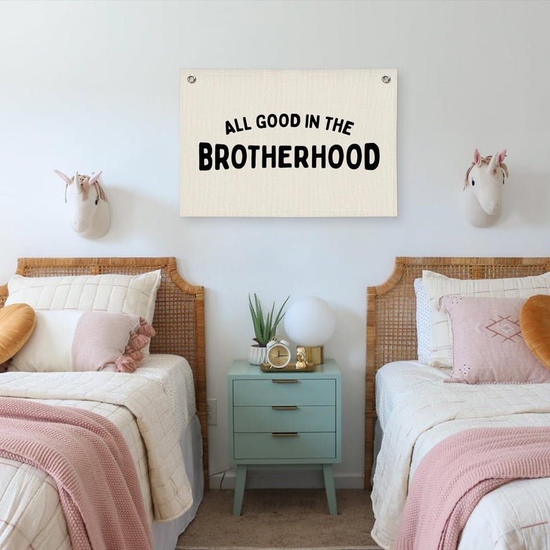 PLKMN Boy Nursery Decor, Playroom Wall Decor, Brotherhood Canvas Banner Wall Hanging Flag for Nursery Classroom Playroom Kids Room, Playroom Essentials - Image 5